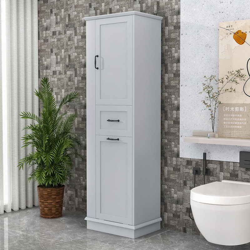 Rangement pour salle de bain avec poignées en alliage d'aluminium et rangement multifonctionnel, Gris