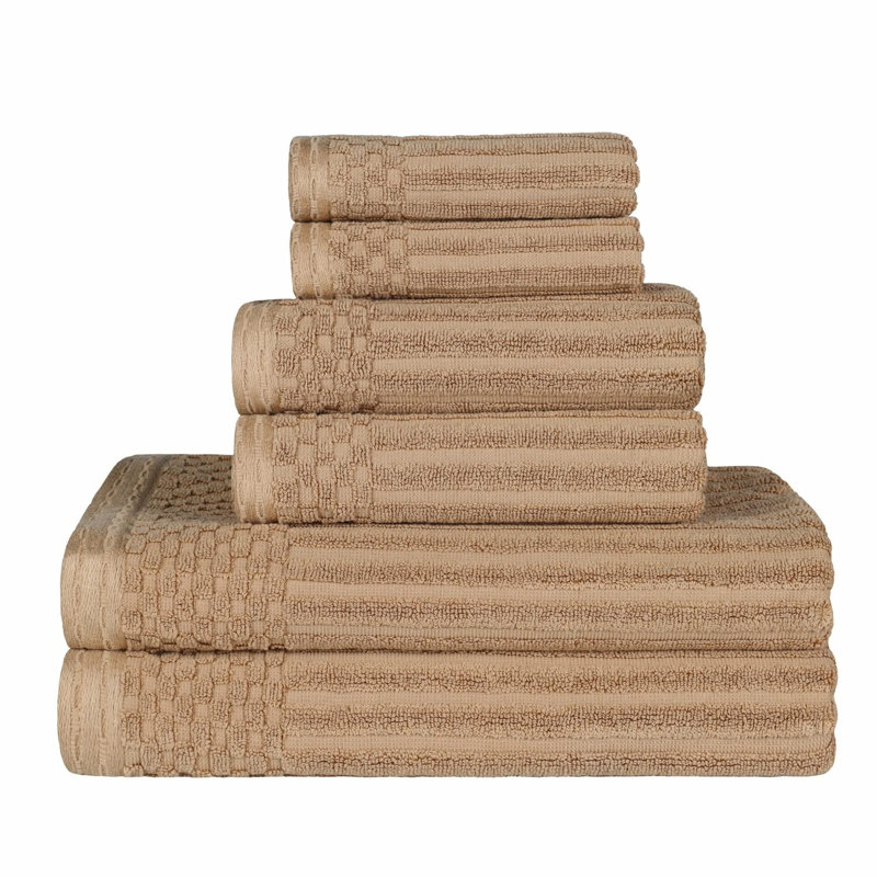 PureComfort Cotton Towel Set - 6-Piece Solid & Ribbed, Face, Hand & Bath Towels, Ultra-Absorbent, Soft & Durable