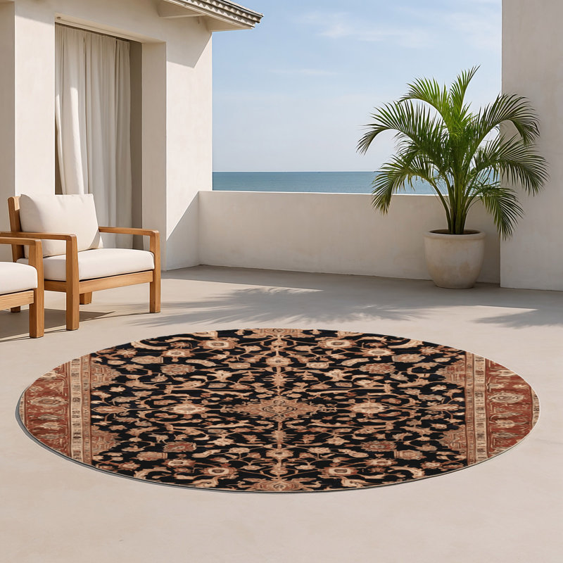 Tapis d'intérieur et d'extérieur brun Persian, Rond 5 pi