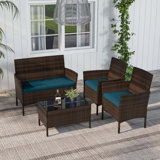 4 Pcs Patio Furniture Set With Washable Cushions And Tempered Glass Coffee Table