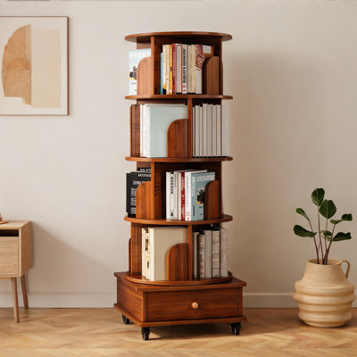 Bibliothèque chauffante à 5 niveaux brun chaud, organisateur de rangement sur pied compact au sol avec tiroir, tablette étroite en panneau de fibres à densité moyenne pour petites maisons