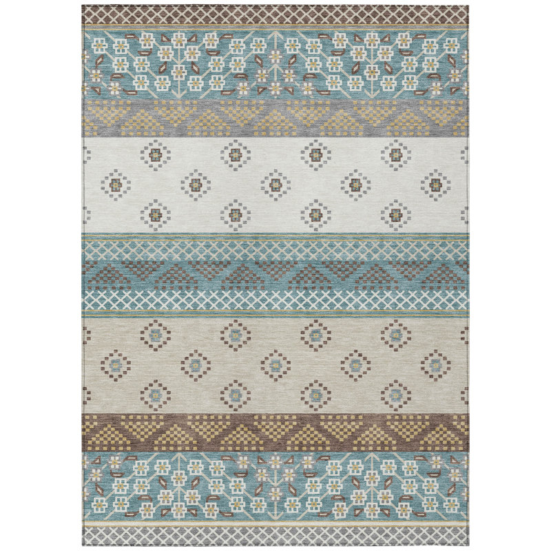 Machine Washable Indoor/Outdoor Chantille ACN2662 Stripes Rug, Teal, 2'6" x 3'10"