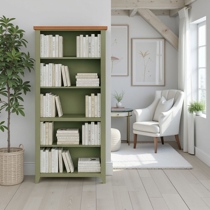 Brixham 72” 5-Shelf Bookcase, Sage/Fruitwood, (5 Shelves) 72" H x 34" W x 11" D