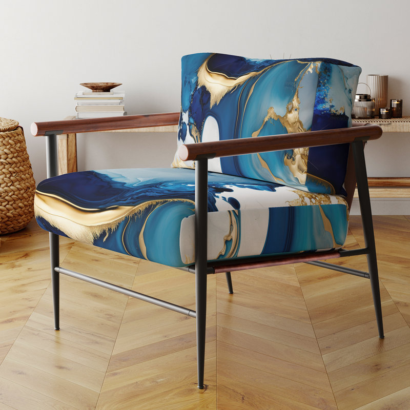 Fauteuil d'appoint abstrait à motif abstrait en marbre Geode Blue I, Noir