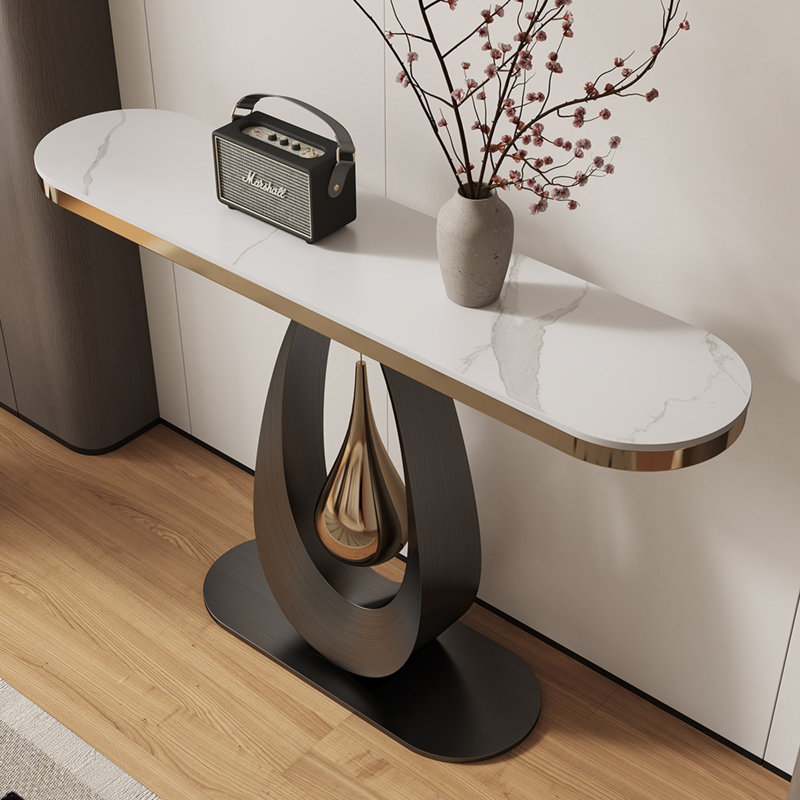 Modern simple light luxury console table, 33.5" H x 54.3" W x 13.8" D, White