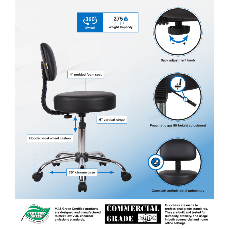 Vinyl Drafting Chair, Black