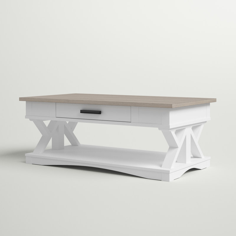 Table basse avec rangement Stapleton, Plateau naturel patiné / base en coton