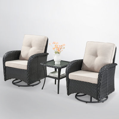 Gaetanino Swivel PE Wicker Rattan Outdoor Rocking Chairs Set with Side Table (2 chairs and 1 side table)