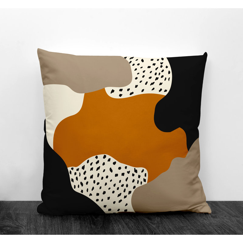 Coussin décoratif intérieur / extérieur en polyester filé Jada, 19 po x 19 po, Orange / blanc cassé / beige / noir