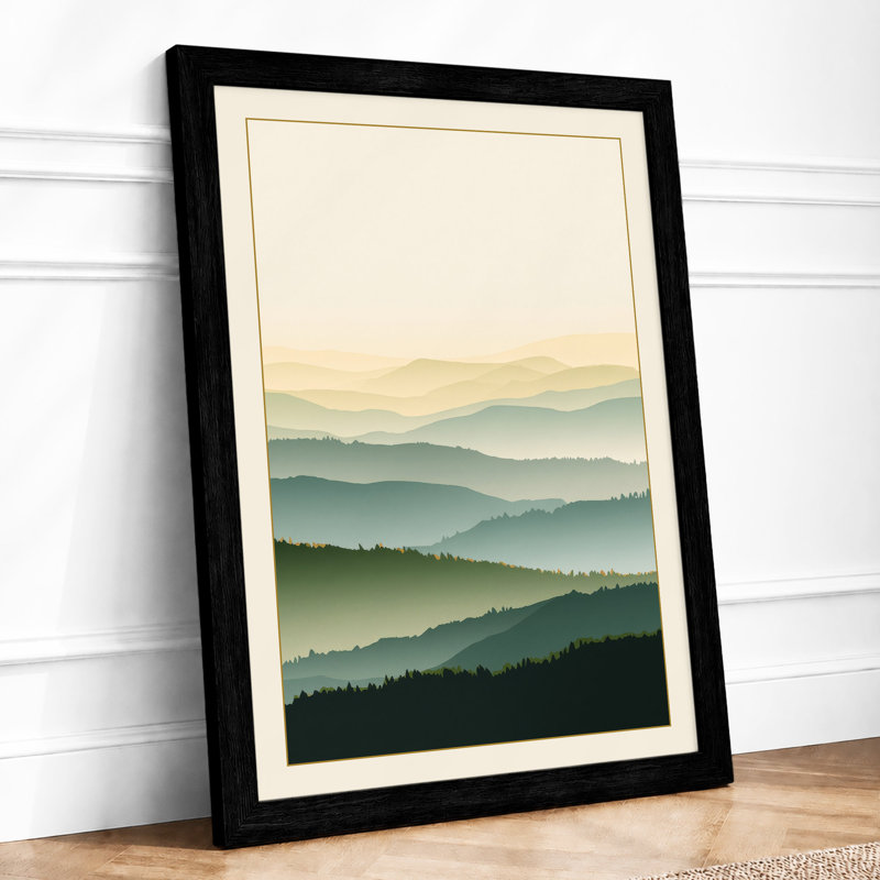 Mountains at Daybreak Scandinavian - Framed Print, A2 - 59.4 x 42.0 cm, Black