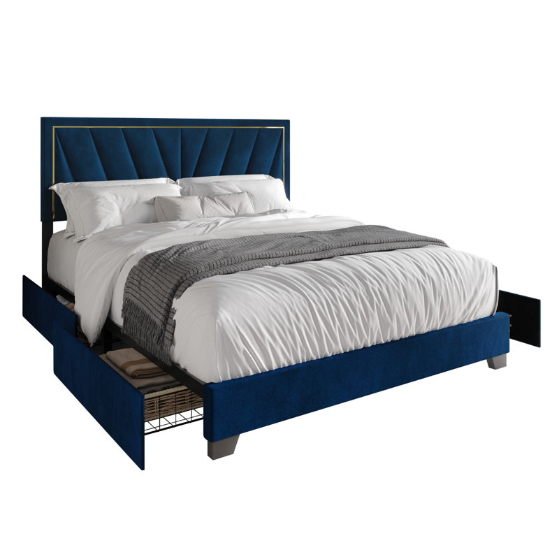 Jannean Upholstered Platform Storage Bed, Queen, Blue