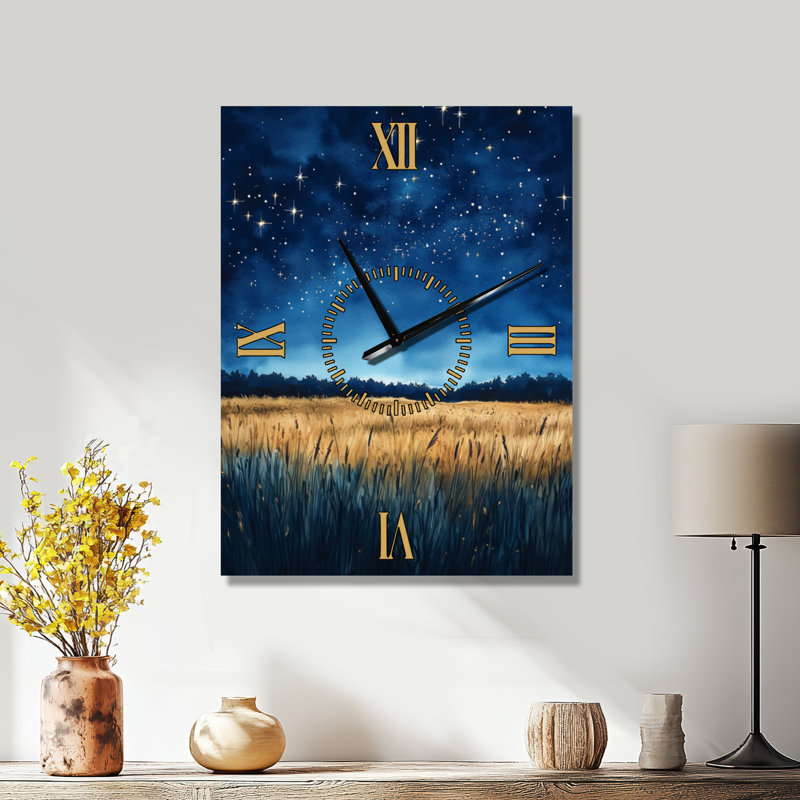 Starry Night over Meadow - Celestial Wall Clock, 32" H x 24" W - Rectangle