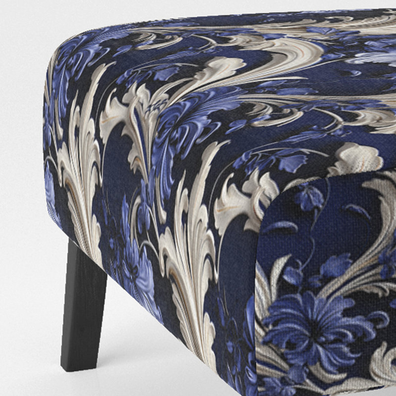 Cobalt Blue Baroque Scrolls Victorian Pattern - Upholstered Farmhouse Slipper Chair, Blue Accent Chair