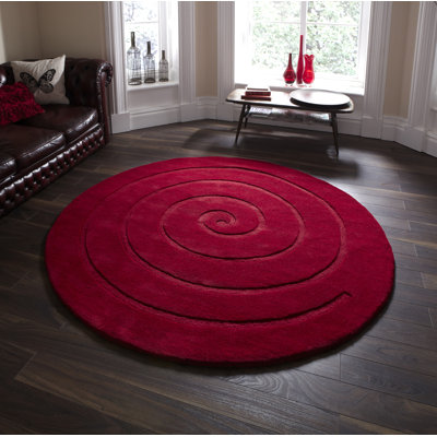 Spiral area rug Hand Tufted Circle Red