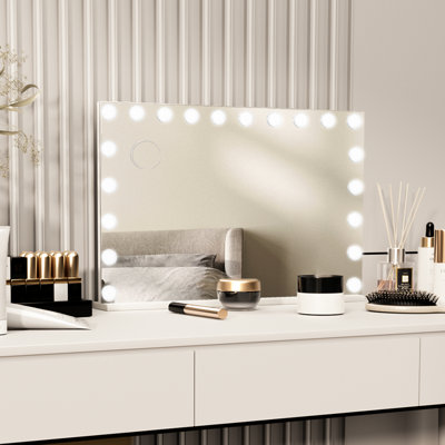 60x90cm LED Makeup Mirror with 20 Bulbs, Large Mirror with 3 Color Lights and Charging