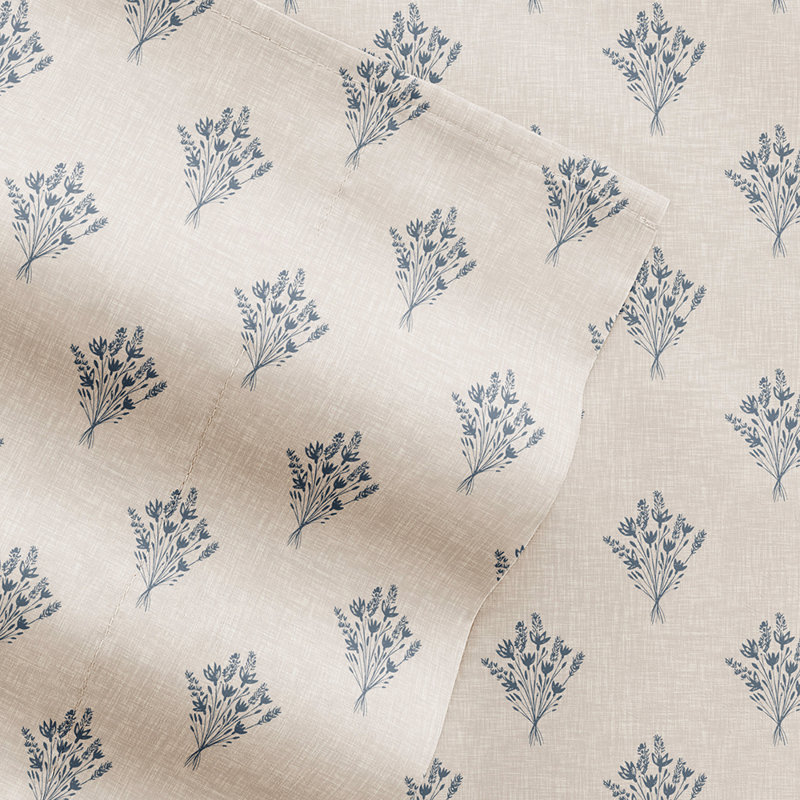 Blue Floral Microfiber Queen Sheet Set with Pillowcases