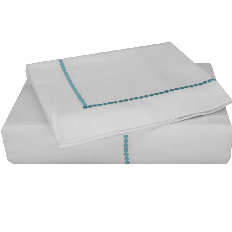 White and Turquoise Cotton Embroidered Dot Duvet Cover Set