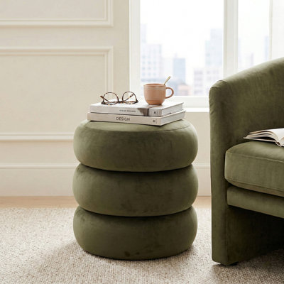 Modern Round Velvet Side Table,Upholstered Nightstand