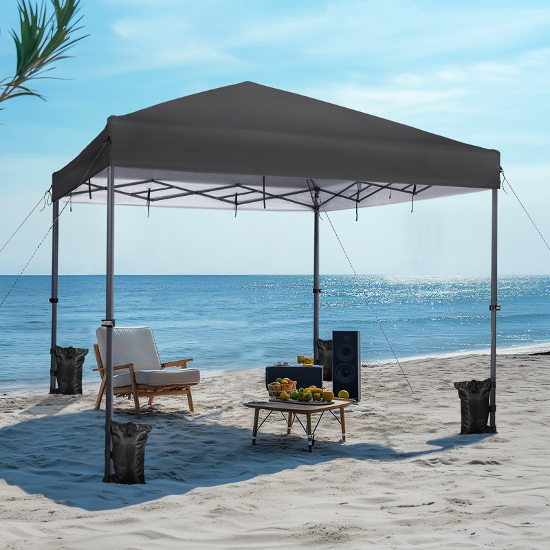Metal Pop-Up Canopy with One-Push-To-Lock Setup Mechanism, Dark Gray, 12' W x 12' D