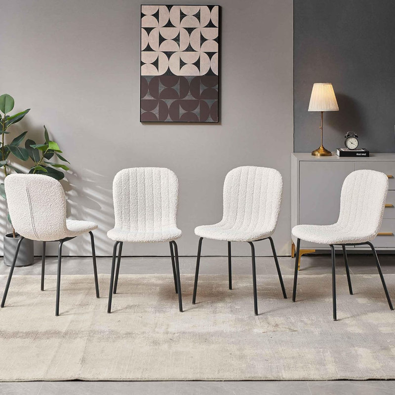 Chaise de salle à manger rembourrée Hollymead, Polyester blanc