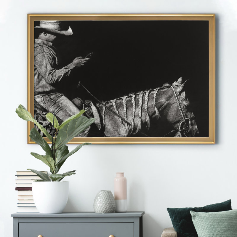 «Cowboy Scratchboard II» - Cadre photo, impression sur toile, H 22,5 po x l 30,5 po x P 1,5 po, Doré