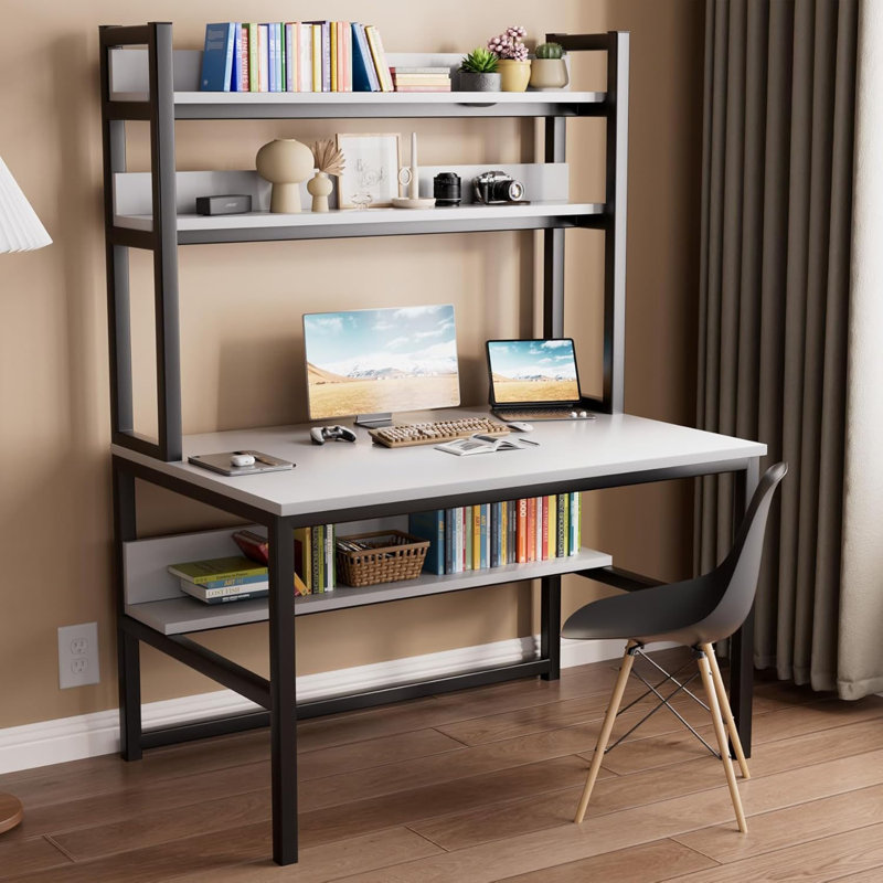 Computer Desk With Hutch And Bookshelves, Large Leg Room 47 Inch Width Desk With Space Saving Storage Shelves For Home Office,Study, Work, Easy Assemble And All Hardware And Tools Included