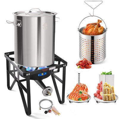 32qt Stainless Steel Seafood Boil Pot With 200,000btu Single Burner Propane Stove, Heavy Duty Propane Burner For Outdoor Cooking Turkey Fryer, Crawfish Boil, Homebrewing