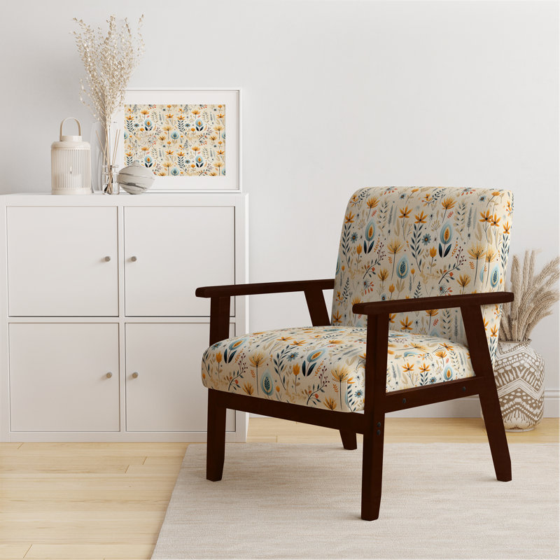 Fauteuil d'appoint rembourré Boho, Accoudoirs carrés bruns