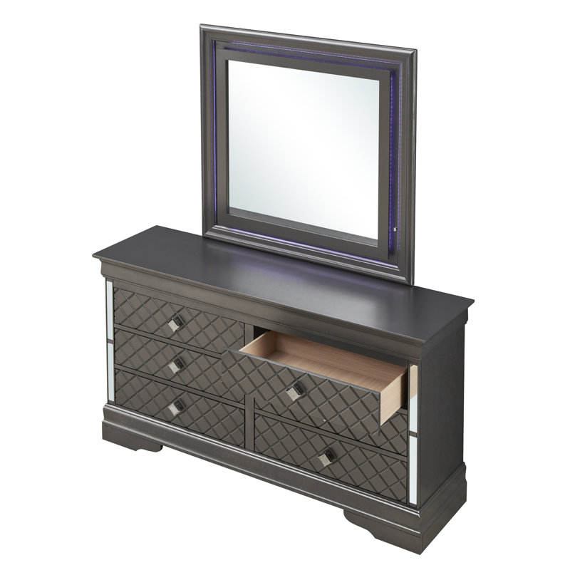 59.05'' W 6 - Drawer Dresser, Black Metallic