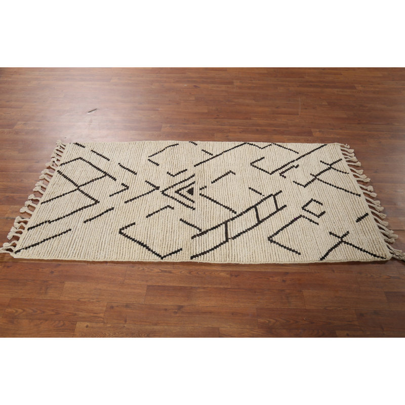 Handmade Ivory Moroccan Oriental Rug 3x6
