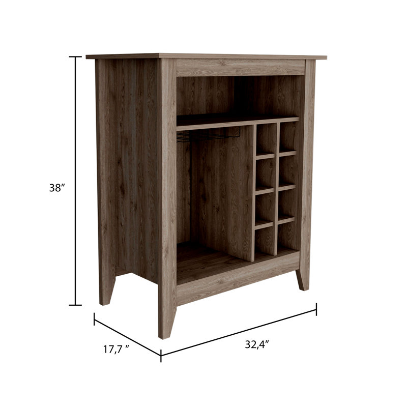 Essential Bar Cabinet, One Open Shelf, Six Built-In Wine Rack, One Drawer -Light Gray