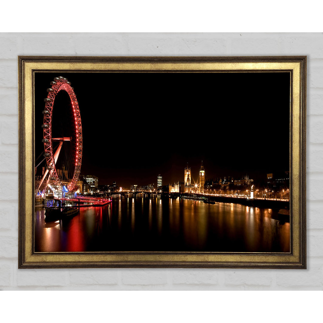 London Eye Night England - Einzelner Bilderrahmen Kunstdrucke auf Holz