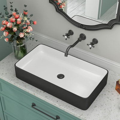 Lavabo vasque en céramique blanche 24 po x 14 po en porcelaine noire