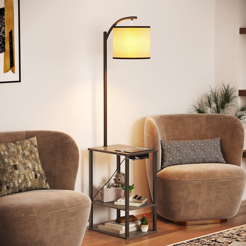 Floor Lamp with Table, Gray Wood