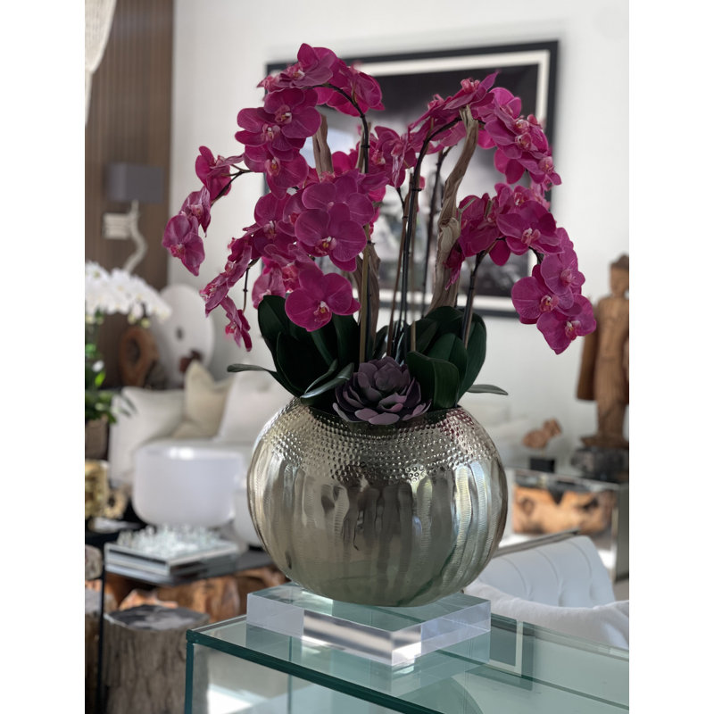 Olympian Phalaenopsis Orchids Centerpiece in Planter, Pink, Gold