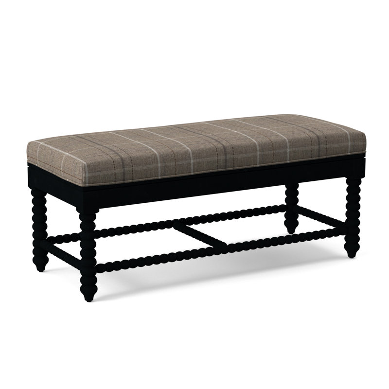 Lind Island Upholstered Bench, Sunbrella Beige Pinstripe; 6205-74, Black Finish