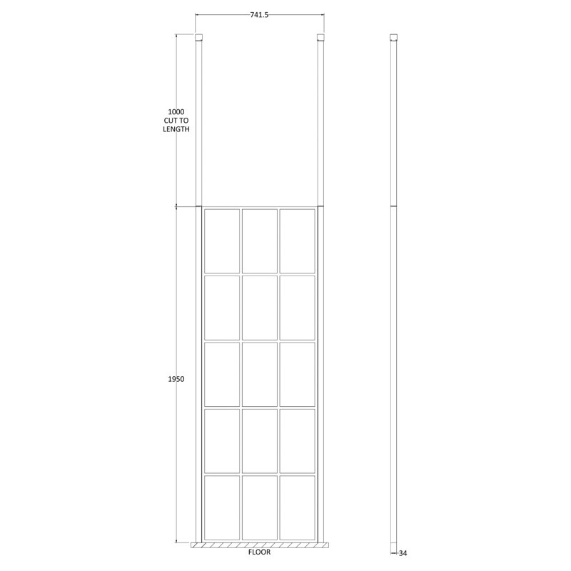 Framed Wetroom Screens 1950mm H Framed Wet Room Glass Screens with Pattern Glass, 1950 mm H x 700 mm W