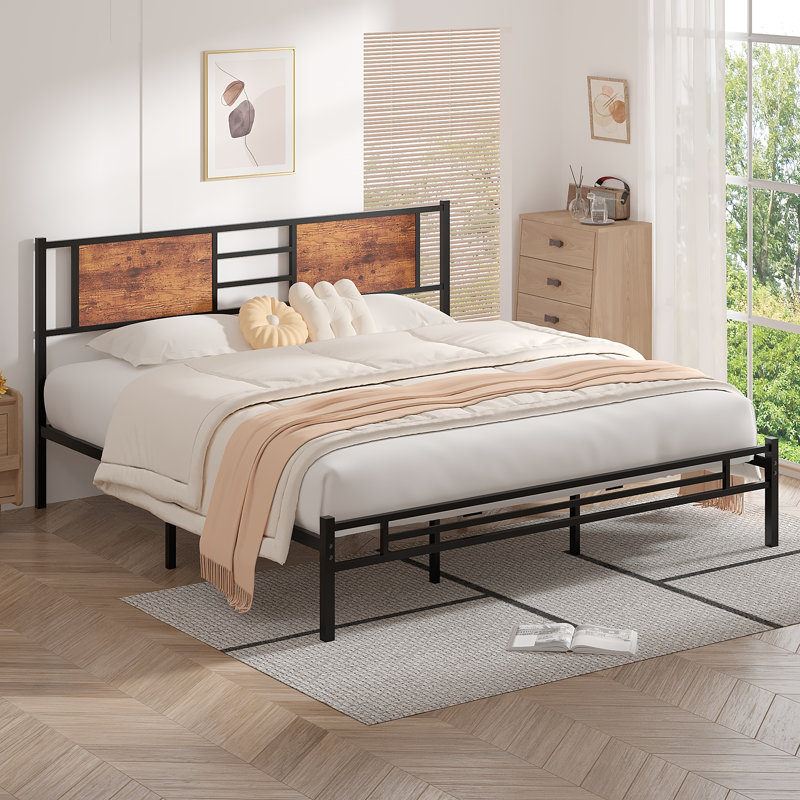 Bed Frame with Wooden Headboard Under Bed Storage, Full Queen King Size Platform Bed Metal Slats Support,No Box Spring Needed, Easy Assembly