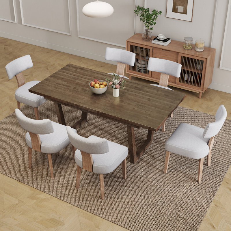 Solid Wood Dining Table Set Farmhouse Extendable Dining Table And Upholstered Chair For Dining Room/Kitchen, Coffee