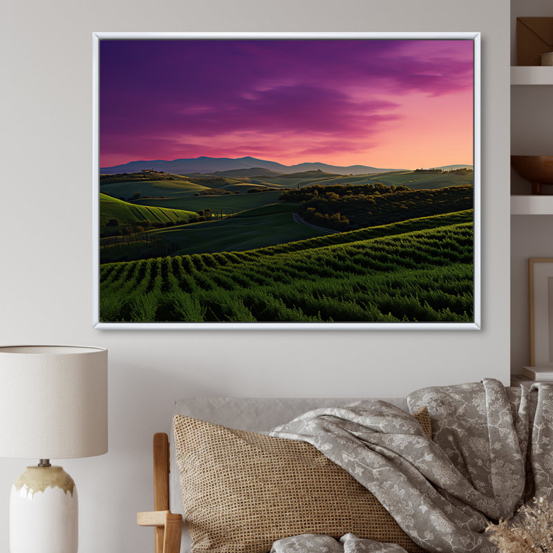 Impression sur toile Tuscany Twilight I, Cadre flottant blanc, 34" H x 44" W