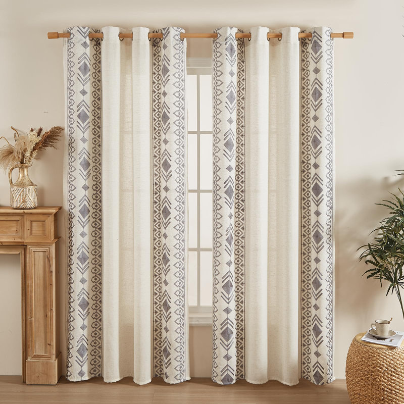 Vintage Farmhouse Curtains Boho Embroidered, 2 Panels, 55" W x 84" L, Gray