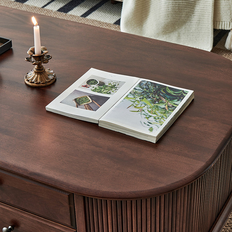 Table basse à 6 tiroirs en noyer, H 18,89 po x L 46,45 po x l 26,77 po