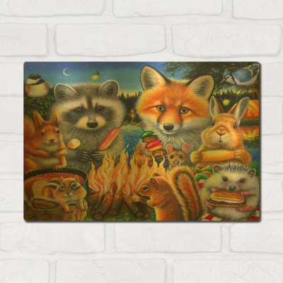 « Camping d'été » par Bridget Voth, tableau mural en métal doré, 40,6 x 30,5 cm
