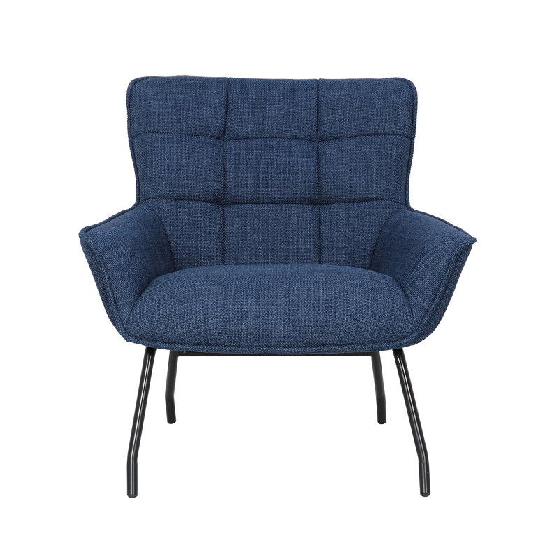 Fabric Accent Chair with Powder Coated Steel Legs, Blue Polyester Blend