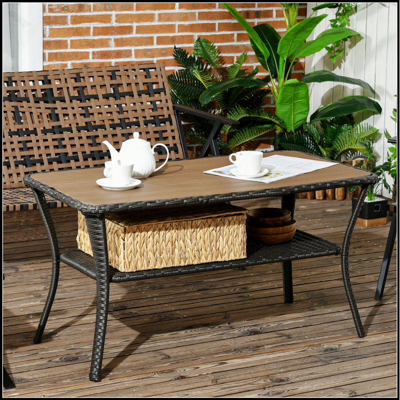 Table basse en rotin PE avec rangement Outsunny