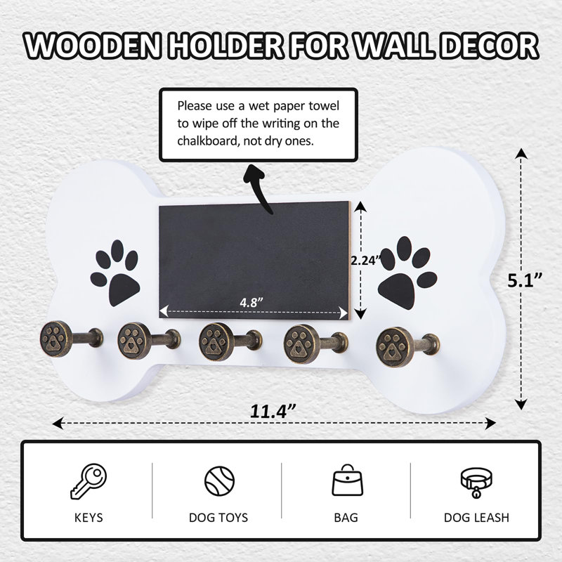 Manufactured Wood Wall Organizer with Key Hooks, White