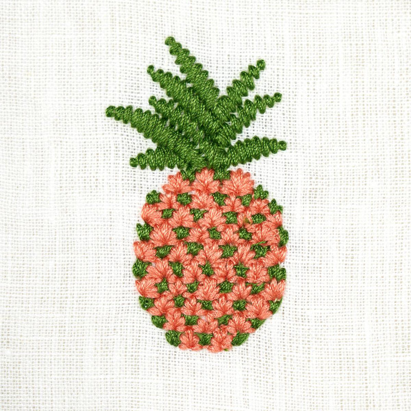 Pineapple Embroidery Fabric, Apricot/Ivory
