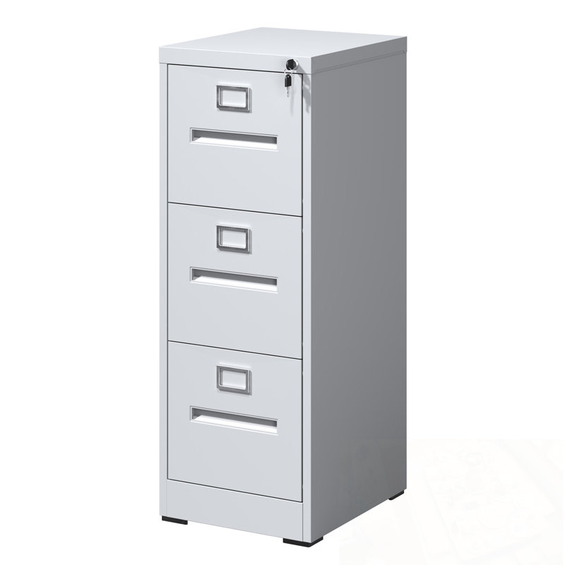 Metal File Storage Cabinet With 3 Drawers, White