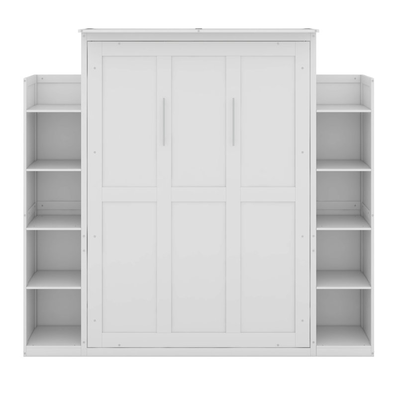 Lit escamotable double avec tablettes et DEL, Blanc