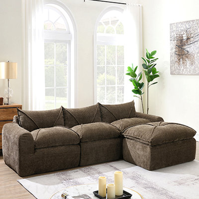 [Video]116'' Fully Compressed Sofa With High Density Foam, Integrated Backrest&Seat Cushion, Decorative Edging, Legless Design Without Frame, No Assembly Required, Free Combination, Particle Chenille
